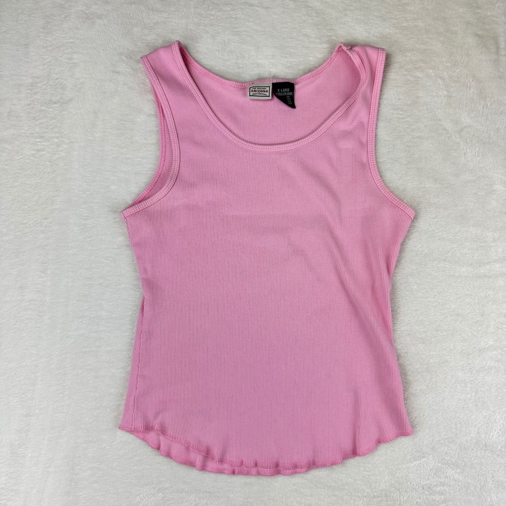 Arizona Tank Top Womens Ribbed Scoop Neck XL Pink Lettuce Hem 100% Cotton VTG